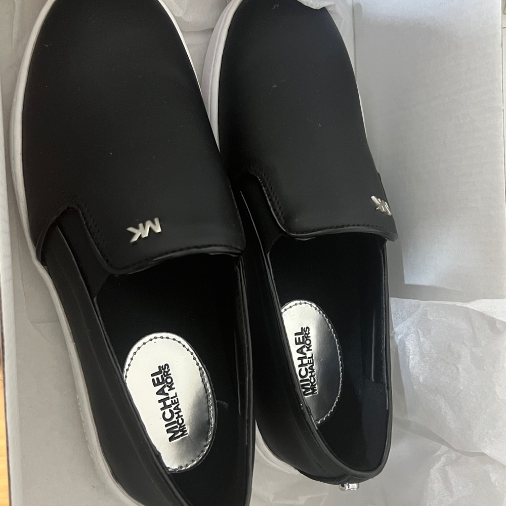 Michael Kors Black and Silver Slip-On Shoes